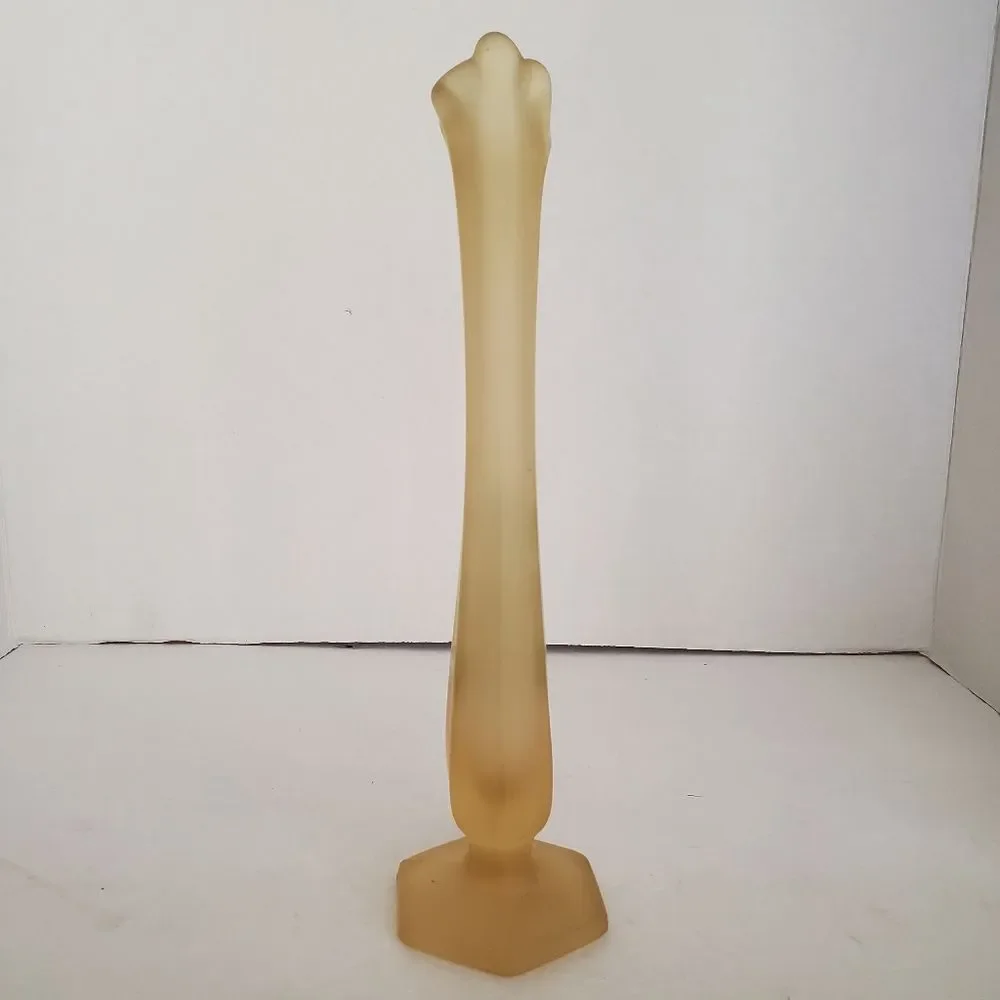 Westmoreland Yellow Satin Glass Swung Vase Daisy Floral Bud Vase 10.5